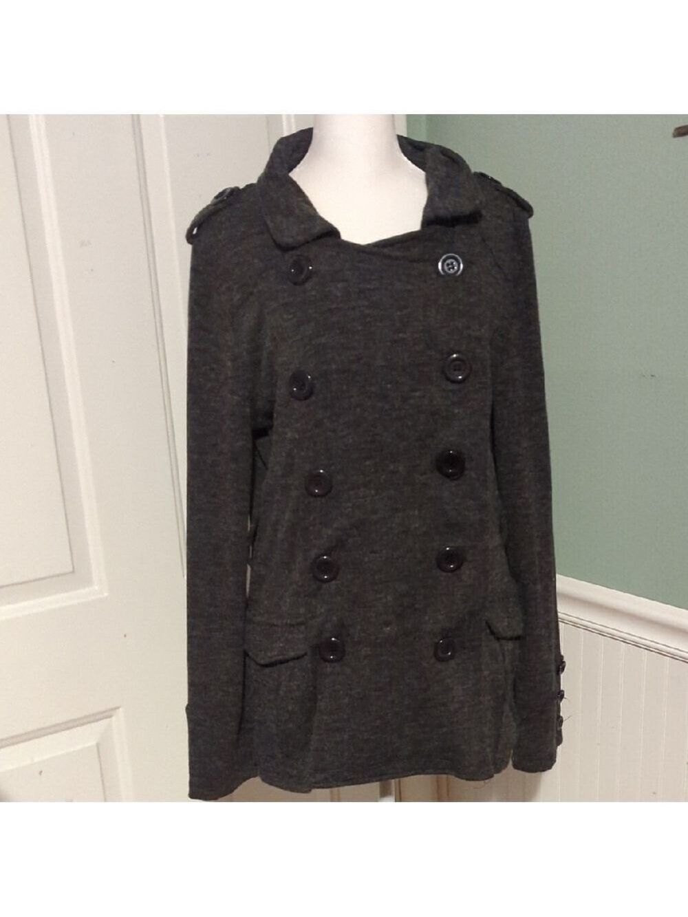 American Rag CIE Heather Gray Double Breasted Jacket Medium